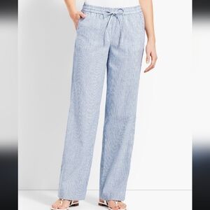 Talbots Petites Linen Cotton Striped Wide Leg Pants size 2P White Blue